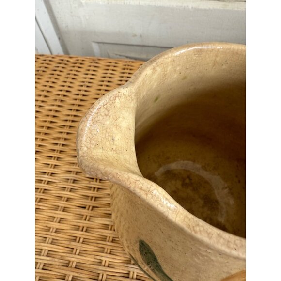 Antique 1910s Stoneware Milk Water Pitcher Yellow Tulips Farmhouse Primitive - Picture 8 of 15